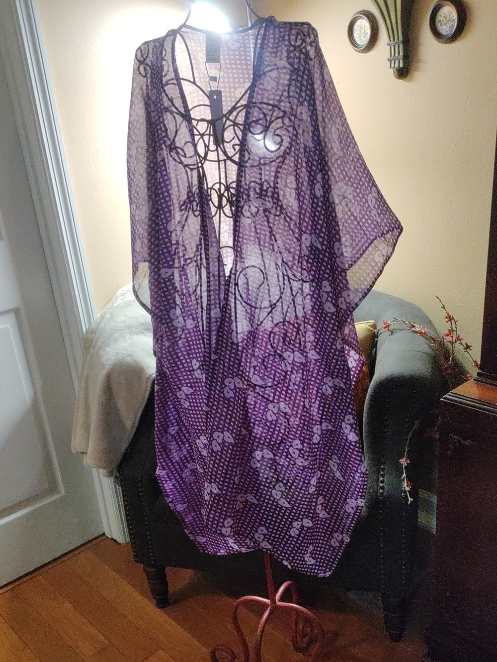 Raj Purple Floral Sheer Kimono